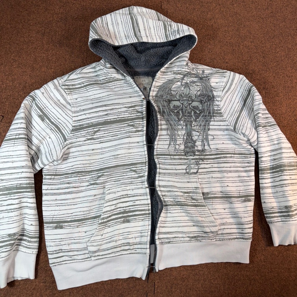 No Boundaries Hoodie Mens XL White Gray Cross Skull Graphic Sherpa NM44508Y